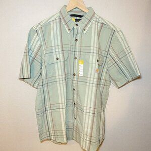 Blue Carhartt Shirt Mens Medium Loose Fit Plaid Button Down Short Sleeve New Tag